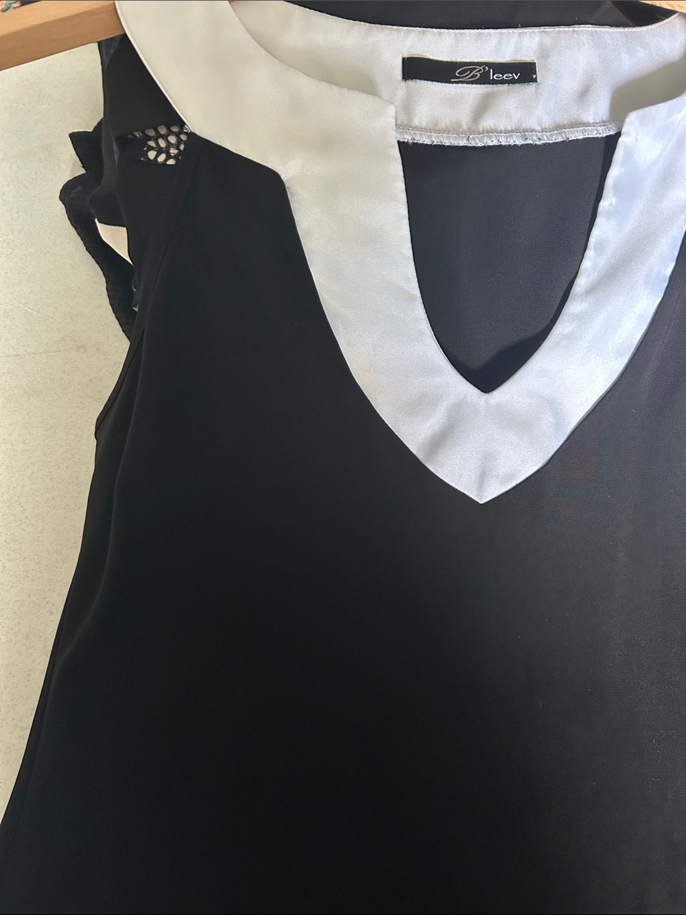 Black Tank Top with White V-Neck Trim
